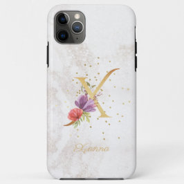 Capa Para iPhone 11 Pro Max Monograma Floral Nome Inicial X Letra Personalizar