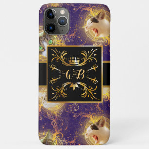 Capa Para iPhone 11 Pro Max Monograma Floral ornamentado Gato Cugado - Roxo Re