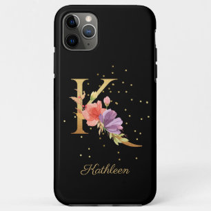 Capa Para iPhone 11 Pro Max Monograma Floral Personalizar Nome inicial K - Let
