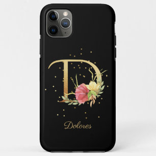 Capa Para iPhone 11 Pro Max Monograma Floral Personalizar Nome Inicial Letra D