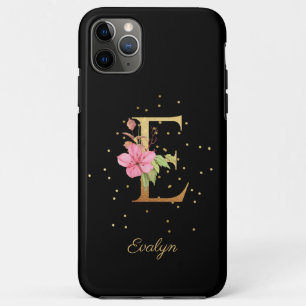 Capa Para iPhone 11 Pro Max Monograma Floral Personalizar Nome Inicial Letra E
