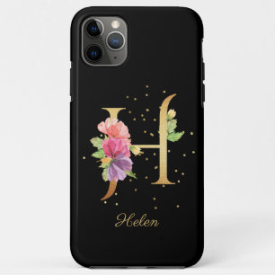 Capa Para iPhone 11 Pro Max Monograma Floral Personalizar Nome Inicial Letra H
