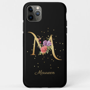 Capa Para iPhone 11 Pro Max Monograma Floral Personalizar Nome Inicial Letra M
