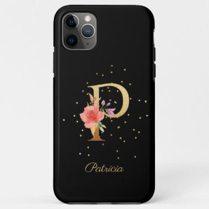 Capa Para iPhone 11 Pro Max Monograma Floral Personalizar Nome Inicial Letra P