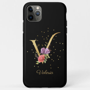 Capa Para iPhone 11 Pro Max Monograma Floral Personalizar Nome inicial V - Let