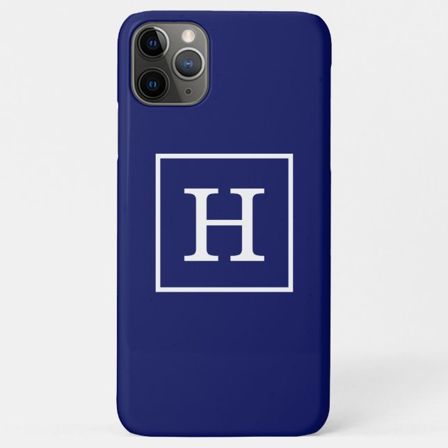 Capa Para iPhone 11 Pro Max Monograma inicial com quadro branco azul marinho (Verso)