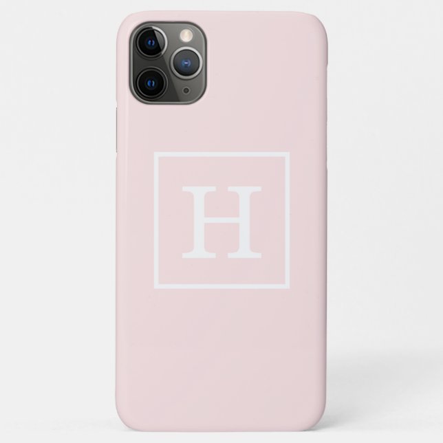 Capa Para iPhone 11 Pro Max Monograma inicial com quadro branco de rosa claro (Verso)