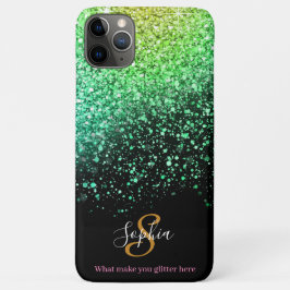 Capa Para iPhone 11 Pro Max Monograma Personalizado de Na moda Verde com Glitt