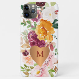 Capa Para iPhone 11 Pro Max Monogramas de ouro de cor aquosa, florais, russos