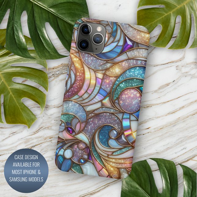 Capa Para iPhone 11 Pro Max Mosaico de Vidro Iridescente Falso Rosa Azul Elega (Criador carregado)