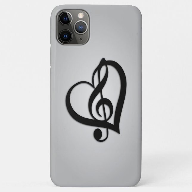 Capa Para iPhone 11 Pro Max Music G Heart on Silver (Verso)