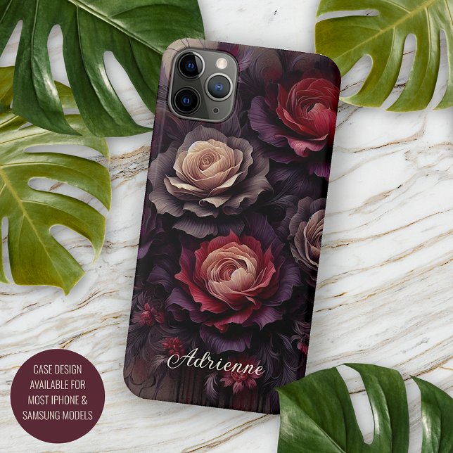 Capa Para iPhone 11 Pro Max Na moda Rosas de Belas Artes Pintura Botânica (Criador carregado)
