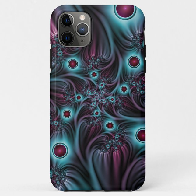 Capa Para iPhone 11 Pro Max Na Profundidade da Arte Fractal Abstrato Azul Cor- (Verso)