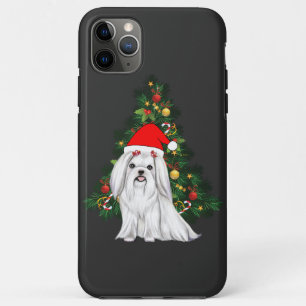 Capa Para iPhone 11 Pro Max Natal Maltês, Xmas Maltês Cachorro com chapéu de P