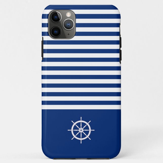 Capa Para iPhone 11 Pro Max Náuticas+Barras Azul+Branco (Verso)