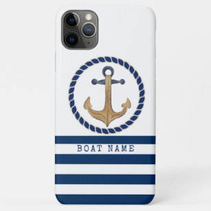 Capa Para iPhone 11 Pro Max Nome da embarcação náutica,Marinho de ancoragem re