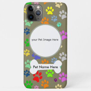 Capa Para iPhone 11 Pro Max Nome de Pet Personalizado e Foto em um Padrão de P