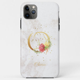 Capa Para iPhone 11 Pro Max Nome do Monograma Floral inicial O Letter Personal