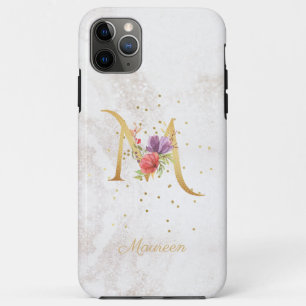 Capa Para iPhone 11 Pro Max Nome do Monograma Floral M - Letra Inicial Persona