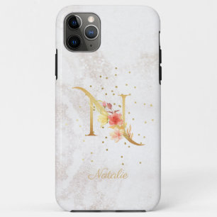Capa Para iPhone 11 Pro Max Nome do Monograma Floral N - Letra Personalizar