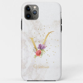 Capa Para iPhone 11 Pro Max Nome do Monograma Floral V - Letra Personalizar