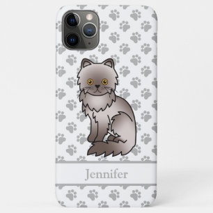 Capa Para iPhone 11 Pro Max Nome e Gato de Cartoon Gelado Persa Lilac