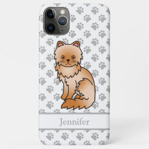 Capa Para iPhone 11 Pro Max Nome e Gato de Cartoon Vermelho Persa