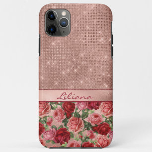 Capa Para iPhone 11 Pro Max Nome Floral do Elegante Vintage Rosas vermelhas Ro