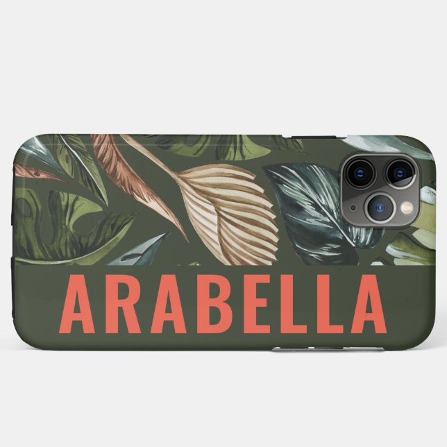Capa Para iPhone 11 Pro Max Nome personalizado botânico folha tropical (Verso (horizontal))