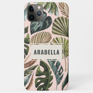 Capa Para iPhone 11 Pro Max Nome personalizado botânico folha tropical