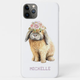 Capa Para iPhone 11 Pro Max Nome Personalizado do Coelho Floral de Coelho de W