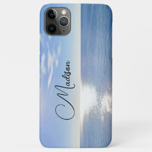 Capa Para iPhone 11 Pro Max Nome Personalizado do Oceano Azul Espumante