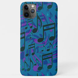 Capa Para iPhone 11 Pro Max Notas Musicais Padrão Azul Roxo Verde