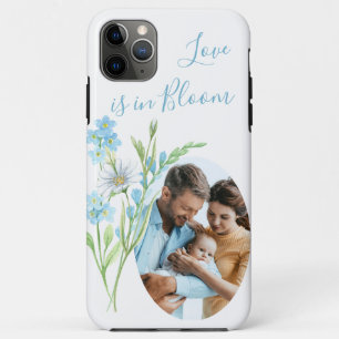 Capa Para iPhone 11 Pro Max O amor está no Bloom Blue Watercolor Flores Selvag