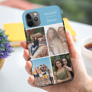 Capa Para iPhone 11 Pro Max Olá! 4 Colagem de Fotografias Sky Blue Personaliz
