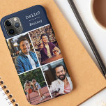 Capa Para iPhone 11 Pro Max Olá! 4 Colagem de Fotos Azul Escuro Personalizado<br><div class="desc">Crie sua própria Capa de telefone personalizada para iphone 11 pro max e muitos outros modelos. O design apresenta uma colagem de fotos em estilo grelha com 4 das suas fotos favoritas, o seu nome e a palavra olá! O modelo de foto está configurado pronto para que você adicione suas...</div>