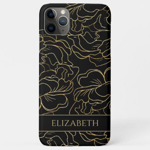 Capa Para iPhone 11 Pro Max Ouro Preto Floral Personalizado