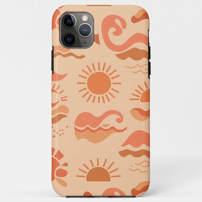 Capa Para iPhone 11 Pro Max Padrão Abstrato de Sol de Verão e Ondas (Verso)