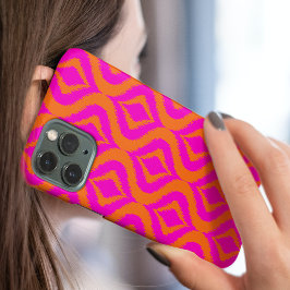 Capa Para iPhone 11 Pro Max Padrão Artístico Ogee Ikat de Verão Laranja Ousado