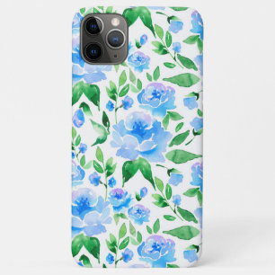 Capa Para iPhone 11 Pro Max Padrão com flores de aquarela azul