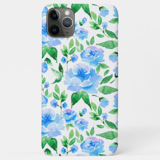 Capa Para iPhone 11 Pro Max Padrão com flores de aquarela azul
