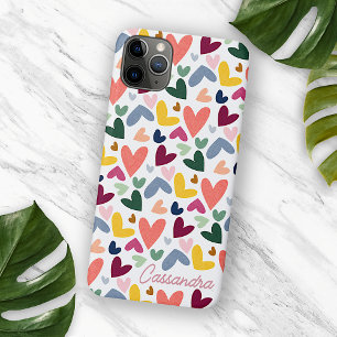 Capa Para iPhone 11 Pro Max Padrão Coração Personalizado Laranja Verde Rosa Az