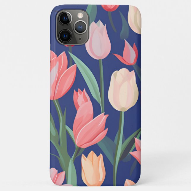 Capa Para iPhone 11 Pro Max Padrão das tulipas. (Verso)