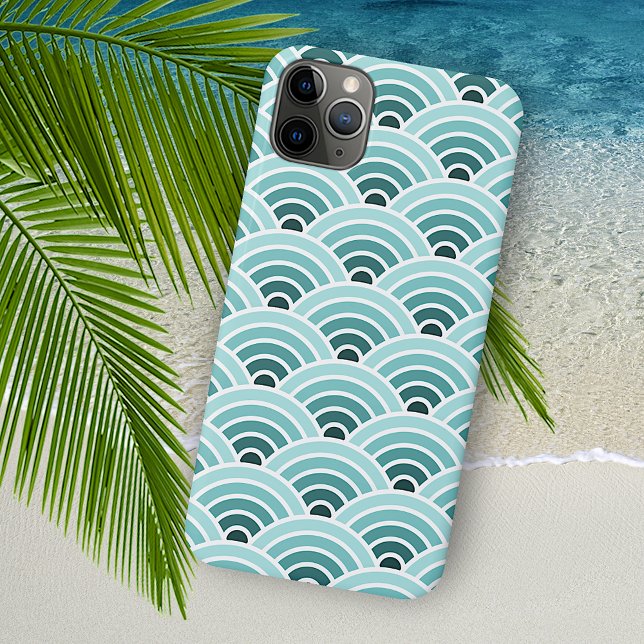 Capa Para iPhone 11 Pro Max Padrão de arte de ondas concêntricas azul esverdea (Criador carregado)