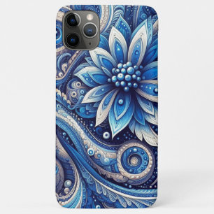 Capa Para iPhone 11 Pro Max Padrão de Arte de Paisley Preto Azure Marinho Escu