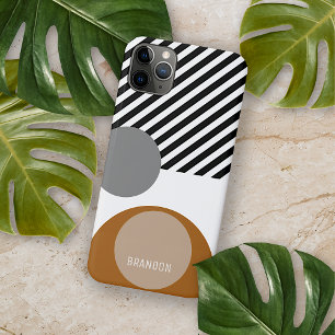 Capa Para iPhone 11 Pro Max Padrão de Arte dos Círculos Pretos da Cinza Preta