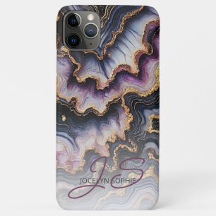 Capa Para iPhone 11 Pro Max Padrão de Arte Dourada Mármore Roxo Azul Preto