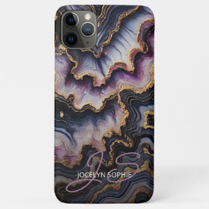 Capa Para iPhone 11 Pro Max Padrão de Arte Dourada Mármore Roxo Azul Preto