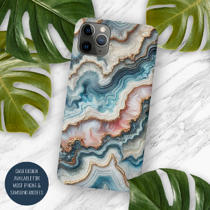 Capa Para iPhone 11 Pro Max Padrão de Arte em Mármore Azul Teal Escuro Rosa Do