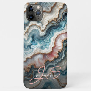 Capa Para iPhone 11 Pro Max Padrão de Arte em Mármore Azul Teal Escuro Rosa Do